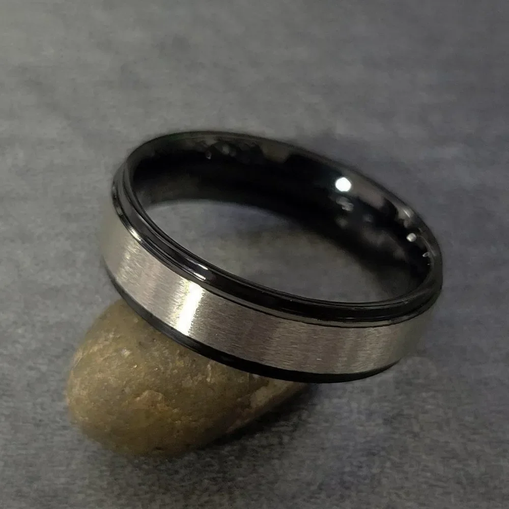 Men's Two Tone Wedding Ring Band Silver and Black - Wedding Ring For Guys